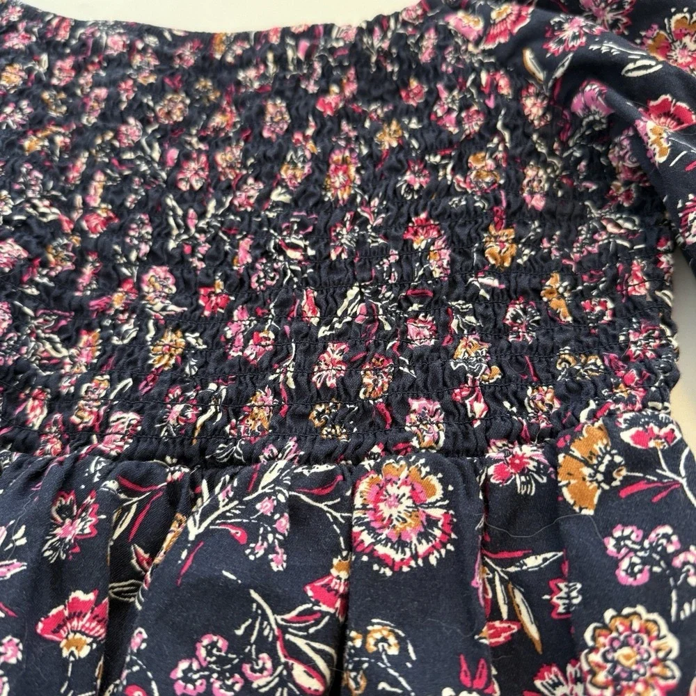 Gap Kids Floral Dress Girls XL 14/16 Navy Blue Smocked Long Sleeve Boho‎ Square